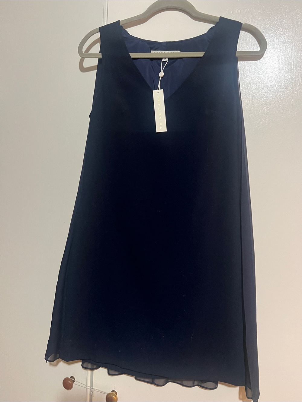 Trina Turk Navy V-Neck Chiffon A-Line Dress